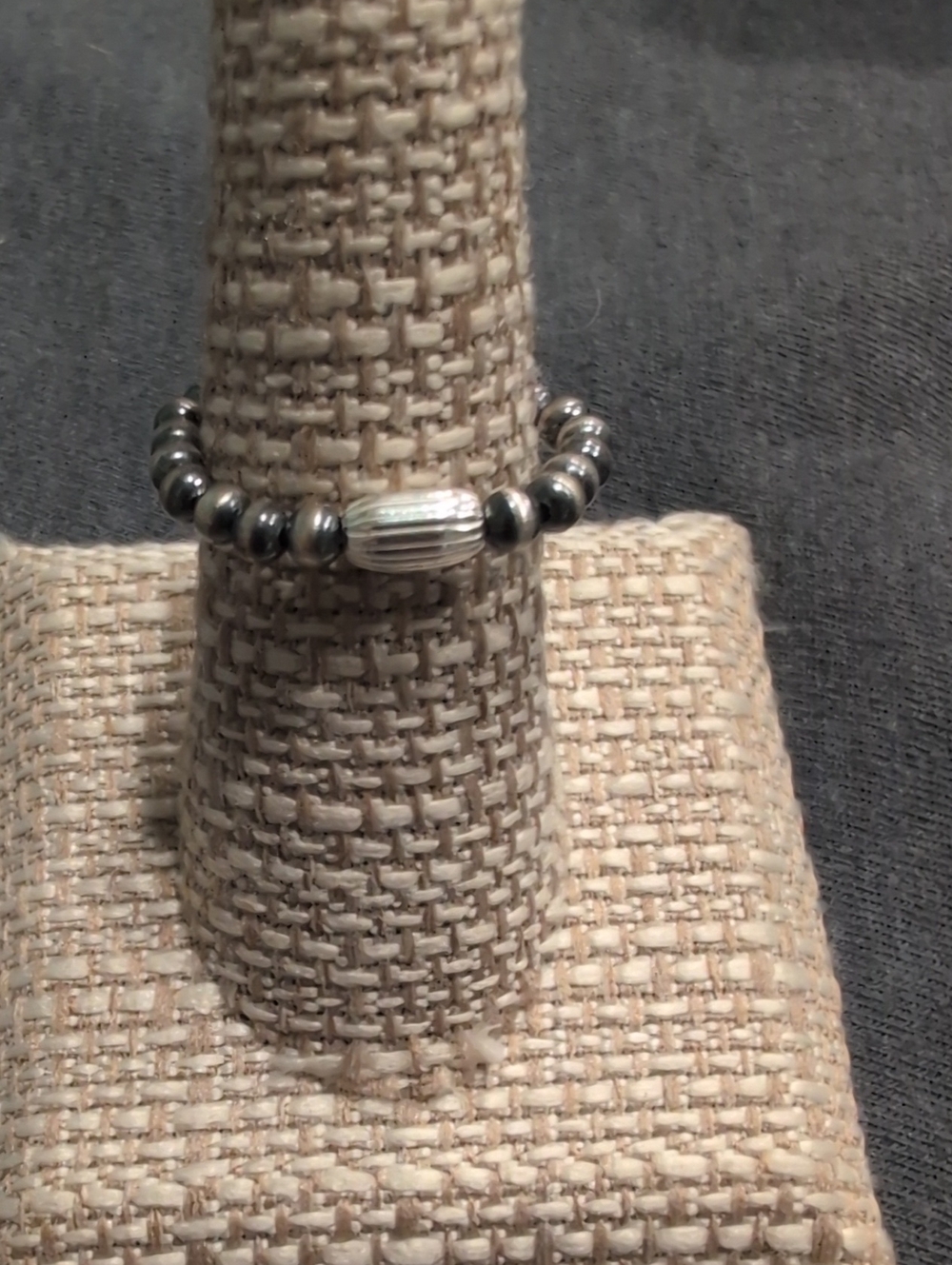 Sterling Silver Beaded Stretch Ring - Gray/Silver